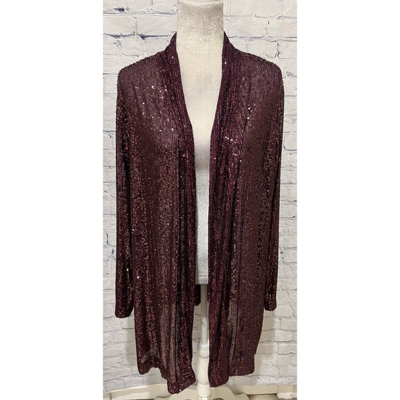 NWT ANNE KLEIN Women’s Sequin Draped Open Front Cardigan Deep Plum Size XL $149 - Picture 2 of 11
